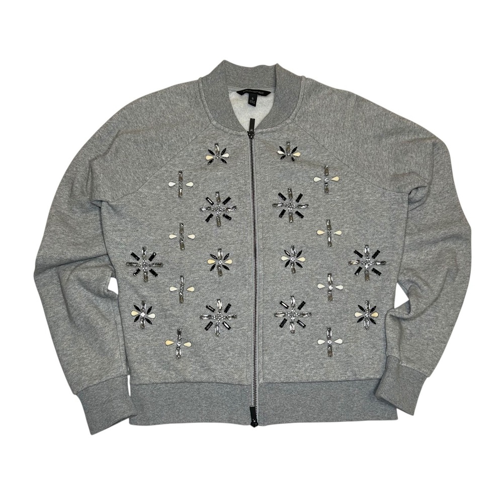 Banana Republic Women Grey Embellished Sweater‎ Bomber Size S